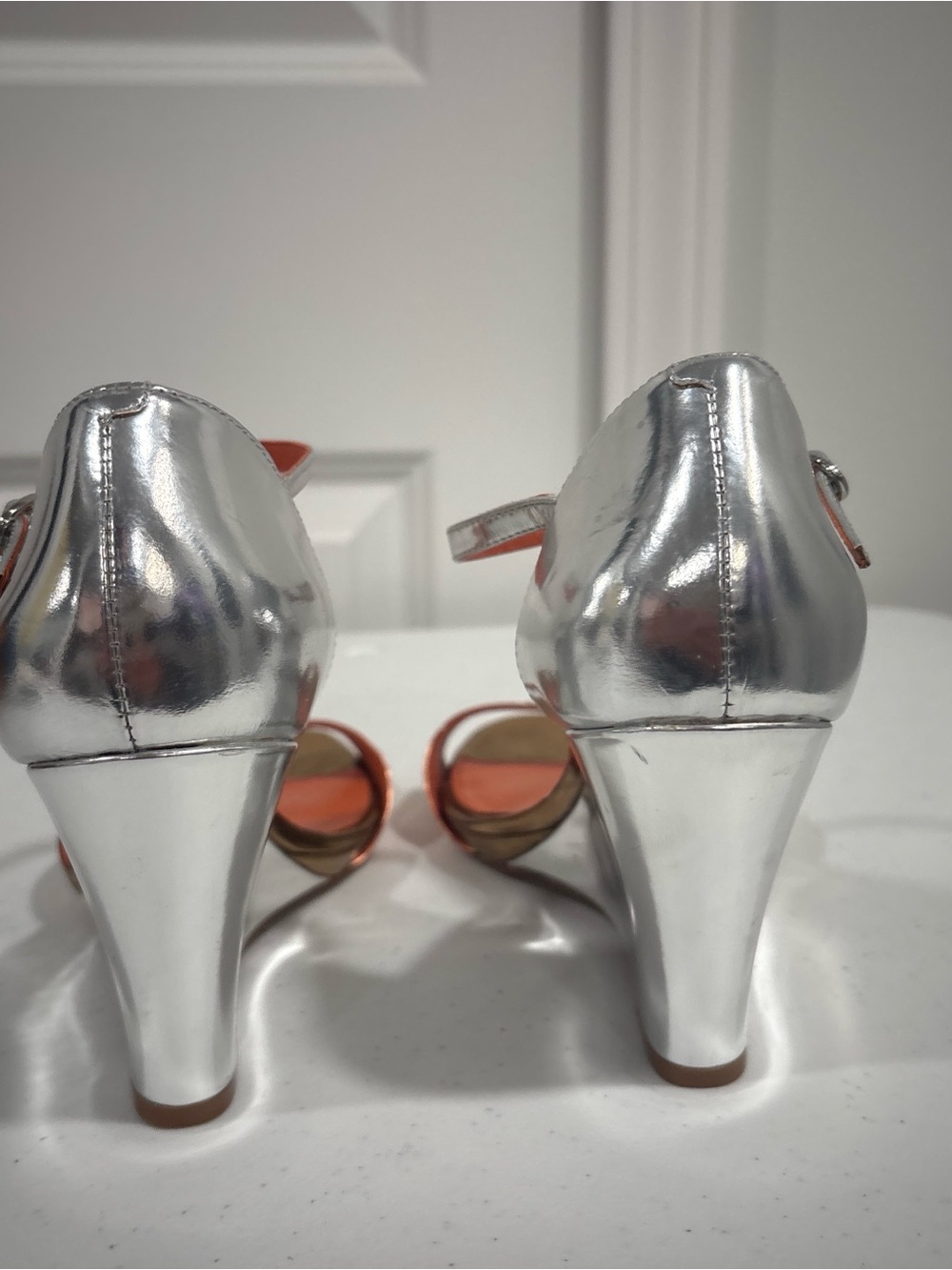 Via Spiga Gold and Silver Metallic Wedge Sandals - Picture 6 of 8